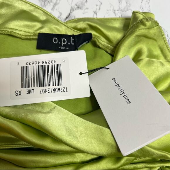 NWT OPT lime satin strappy dress Sz XS - Picture 3 of 8